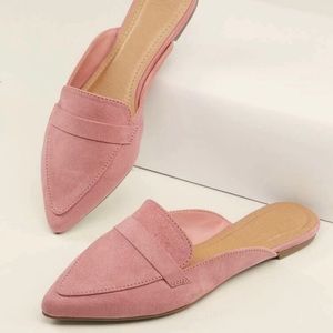 Pointy toe open back flat mules